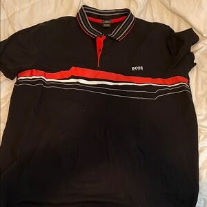HUGO BOSS Black Polo Shirt with Red and White Stripes